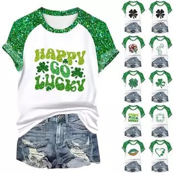 Женская мода студенческая футболка с круглым вырезом и короткими рукавами ко Дню Патрика M