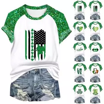 Женская мода студенческая футболка с круглым вырезом и короткими рукавами ко Дню Патрика L белый