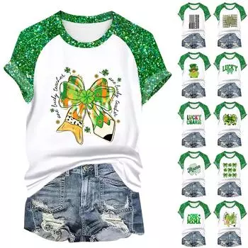 Женская мода студенческая футболка с круглым вырезом и короткими рукавами ко Дню Патрика XXXL