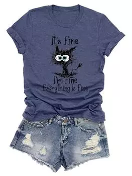 Женская мода свободная блузка с круглым вырезом и короткими рукавами с принтом пчелы XXL синий