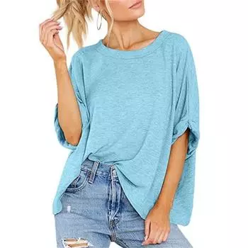 Женская мода, Свободная футболка с круглым вырезом и половиной рукавом, летние мягкие повседневные однотонные топы большого размера S белый