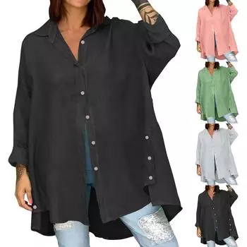 Женская мода, свободная однотонная хлопковая блузка с девятиминутными рукавами, топ S чёрный