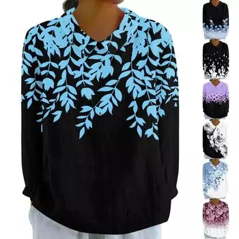 Женская мода, свободная рубашка с длинным рукавом и кукольным воротником в стиле ретро с цветочным принтом, повседневный топ на пуговицах M синий