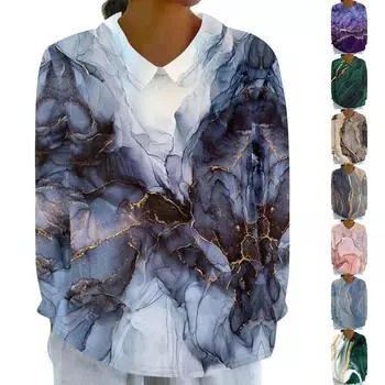 Женская мода, свободная рубашка с длинным рукавом и воротником-куклой с градиентным принтом, повседневный топ на пуговицах L розовый