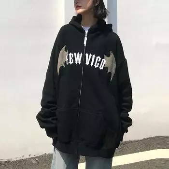 Женская мода, свободная толстовка с длинными рукавами и рогами маленького дьявола, с капюшоном, куртка XXL чёрный