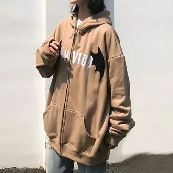 Женская мода, свободная толстовка с длинными рукавами и рогами маленького дьявола, с капюшоном, куртка L хаки