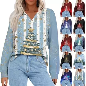 Женская мода свободная женская рождественская футболка с длинным рукавом и принтом снеговика L