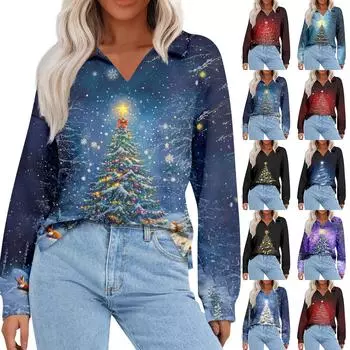 Женская мода свободная женская рождественская футболка с длинным рукавом и принтом снеговика L фиолетовый