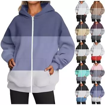 Женская мода свободного покроя повседневное повседневное пальто с длинными рукавами и капюшоном на молнии с принтом XXXXXL коричневый