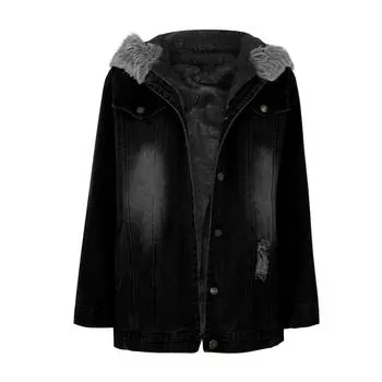 Женская мода свободные джинсовые пуговицы хлопок с длинным рукавом плюс флисовая куртка S