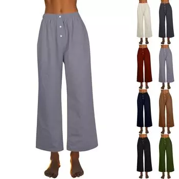 Женская мода Свободные повседневные брюки с пуговицами и эластичной резинкой на талии Широкие брюки Повседневные брюки L армия зеленый