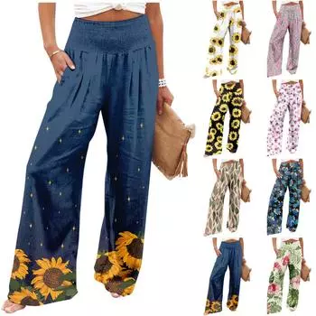 Женская мода Свободные повседневные брюки с широкими штанинами и высокой талией Повседневные брюки L