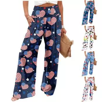 Женская мода Свободные повседневные брюки с широкими штанинами и высокой талией Повседневные брюки XXL синий