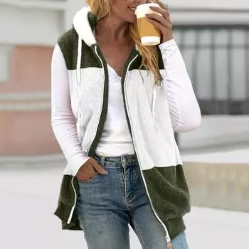 Женская мода, свободные толстовки без рукавов, плюшевое пальто на молнии S винный