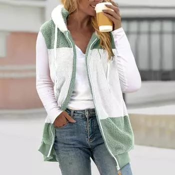 Женская мода, свободные толстовки без рукавов, плюшевое пальто на молнии S винный