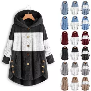 Женская мода, свободные толстовки с длинными рукавами, плюшевое пальто на пуговицах L чёрный