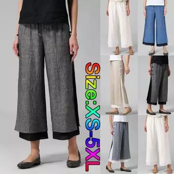 Женская мода, свободные удобные брюки, широкие брюки, двухслойные укороченные брюки в стиле ретро S хаки