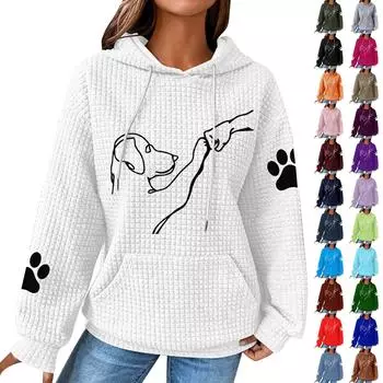 Женская мода свободный джемпер с капюшоном и принтом собаки с длинным рукавом в клетку с капюшоном L армия зеленый