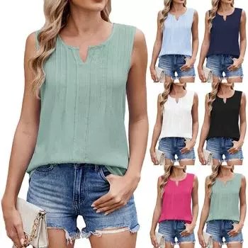 Женская мода свободный однотонный топ с V-образным вырезом и полосками без рукавов из шифона сзади L чёрный