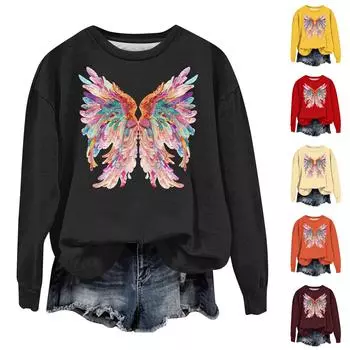 Женская мода свободный повседневный карман с длинным рукавом толстовка с принтом свитшот L жёлтый