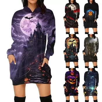 Женская мода свободный повседневный карман с длинным рукавом толстовка с принтом свитшот L фиолетовый