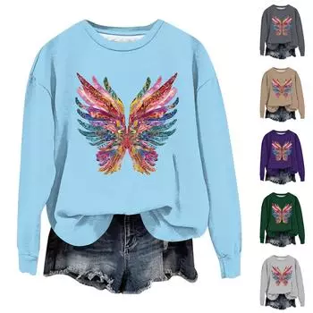 Женская мода свободный повседневный карман с длинным рукавом толстовка с принтом свитшот XXXL