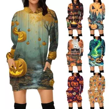 Женская мода свободный повседневный карман с длинным рукавом толстовка с принтом свитшот L имбирный