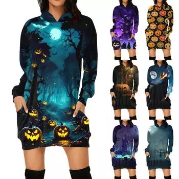 Женская мода свободный повседневный карман с длинным рукавом толстовка с принтом свитшот M