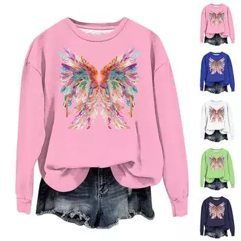 Женская мода свободный повседневный карман с длинным рукавом толстовка с принтом свитшот S зелёный