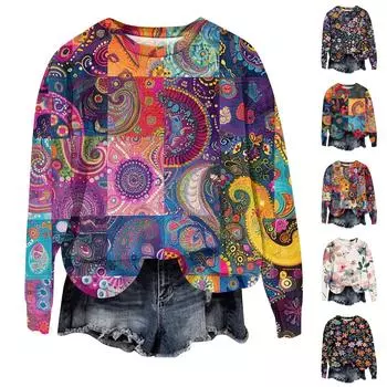 Женская мода свободный повседневный карман с длинным рукавом толстовка с принтом свитшот S фиолетовый