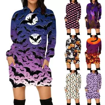 Женская мода свободный повседневный карман с длинным рукавом толстовка с принтом свитшот XXL