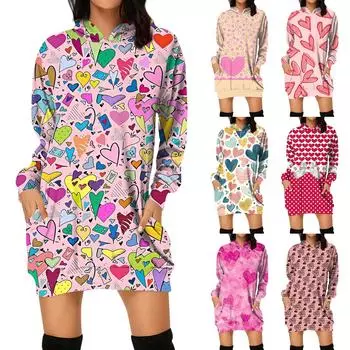 Женская мода свободный повседневный карман с длинным рукавом толстовка с принтом свитшот XL