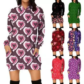 Женская мода свободный повседневный карман с длинным рукавом толстовка с принтом свитшот L красный