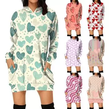 Женская мода свободный повседневный карман с длинным рукавом толстовка с принтом свитшот XL хаки