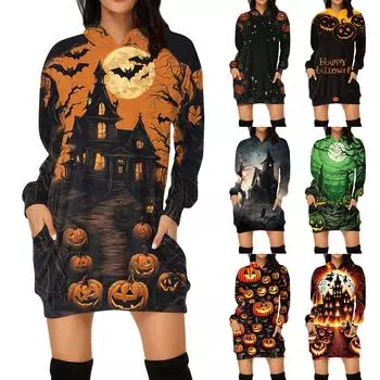 Женская мода свободный повседневный карман с длинным рукавом толстовка с принтом свитшот L