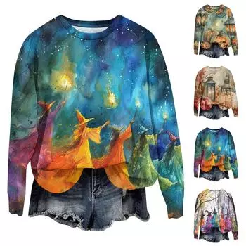 Женская мода свободный повседневный карман с длинным рукавом толстовка с принтом свитшот XL белый