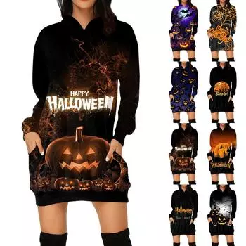 Женская мода свободный повседневный карман с длинным рукавом толстовка с принтом свитшот S