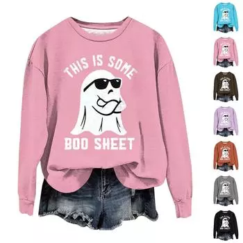 Женская мода свободный повседневный карман с длинным рукавом толстовка с принтом свитшот XXXL