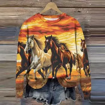 Женская мода свободный повседневный карман с длинным рукавом толстовка с принтом свитшот M золотой