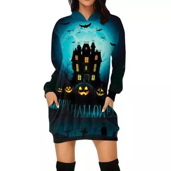 Женская мода свободный повседневный карман с длинным рукавом толстовка с принтом свитшот L