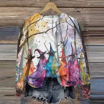 Женская мода свободный повседневный карман с длинным рукавом толстовка с принтом свитшот XXL белый