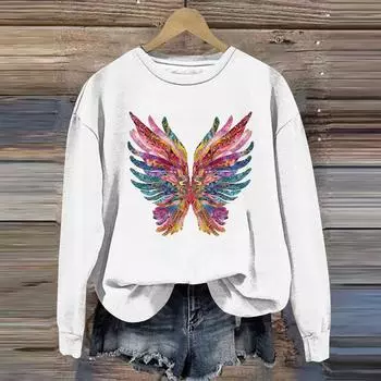 Женская мода свободный повседневный карман с длинным рукавом толстовка с принтом свитшот L белый