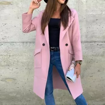 Женская мода Свободный повседневный осенне-зимний однотонный твидовый пиджак на пуговицах XL розовый