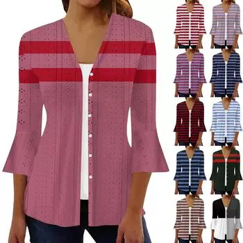 Женская мода свободный повседневный принт с рукавом три четверти рубашка на пуговицах кардиган топ XL чёрный