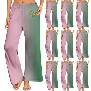 Женская мода Свободный повседневный St. Брюки с принтом ко Дню Святого Патрика L армия зеленый