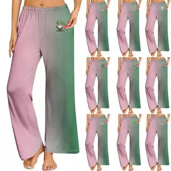 Женская мода Свободный повседневный St. Брюки с принтом ко Дню Святого Патрика L армия зеленый