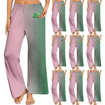 Женская мода Свободный повседневный St. Брюки с принтом ко Дню Святого Патрика M