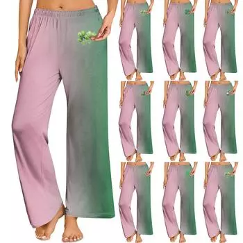 Женская мода Свободный повседневный St. Брюки с принтом ко Дню Святого Патрика XL