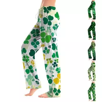 Женская мода Свободный повседневный St. Повседневные брюки с принтом ко Дню Святого Патрика XXXL
