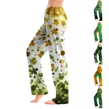 Женская мода Свободный повседневный St. Повседневные брюки с принтом ко Дню Святого Патрика S